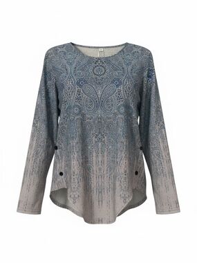 Made with Love Women’s Blue Paisley Ombre Long-Sleeve Tunic